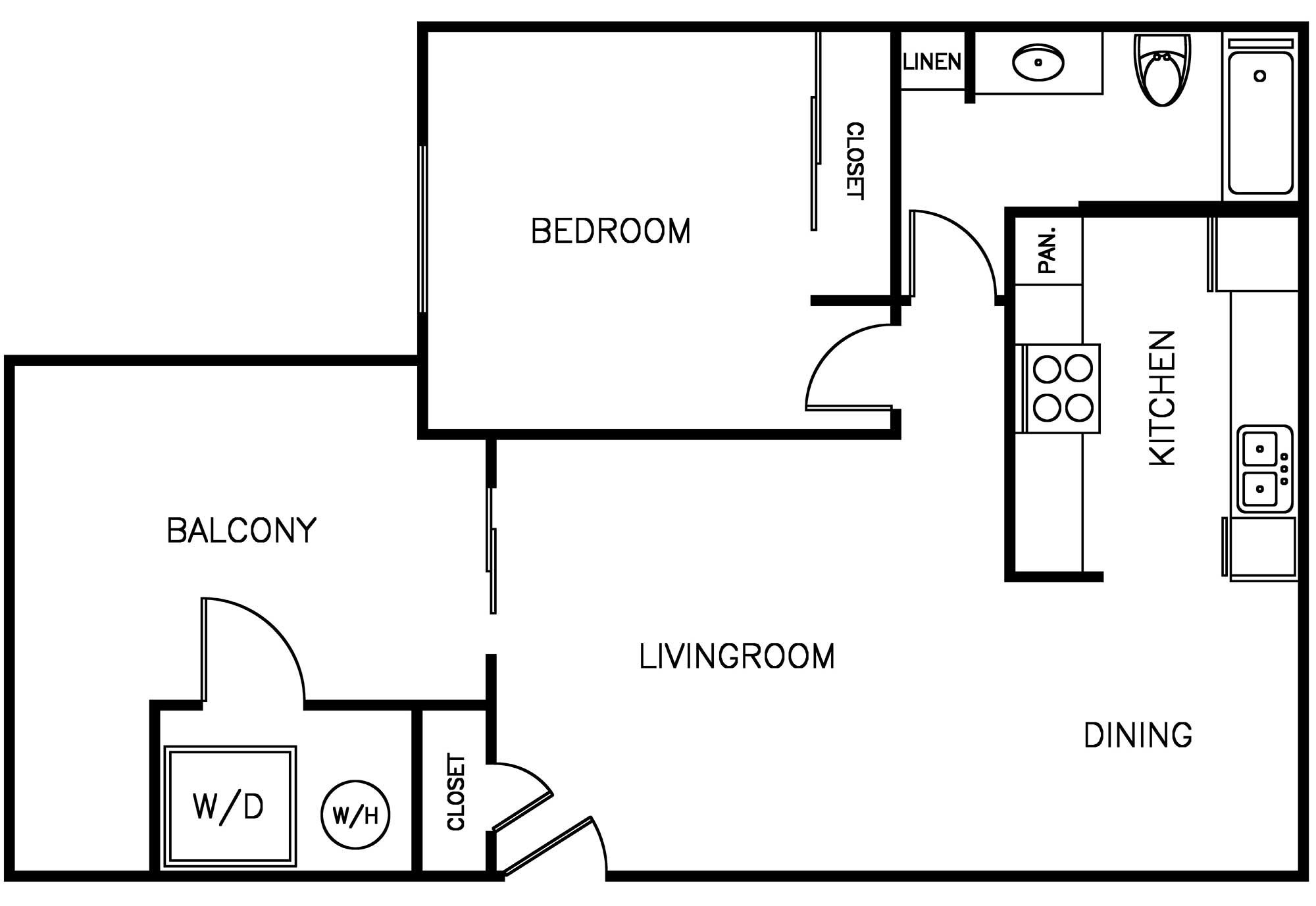 1 Bedroom 1 Bath Floorplan