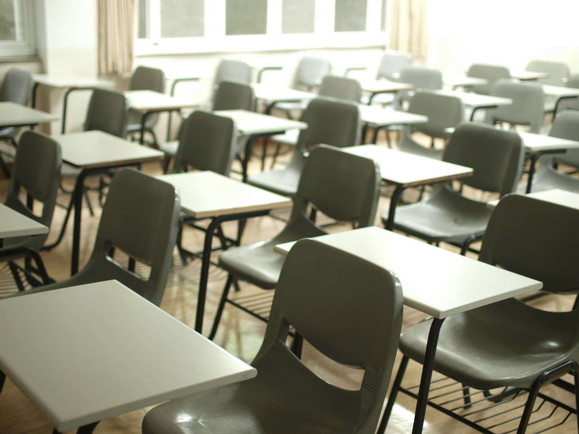 Empty classroom desks